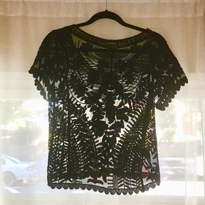 💕Express Black Floral Embroidered Lace Top💕